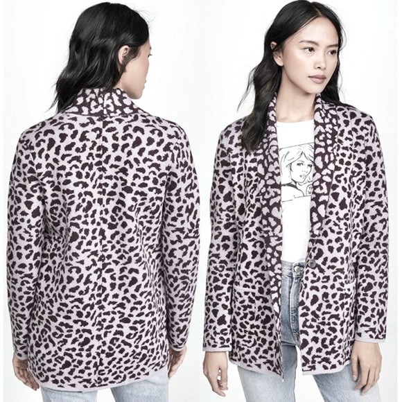 NATION LTD Kelly Blazer Leopard Cardigan Sweater Knit Jacket Wool Black Brown M - Picture 4 of 16